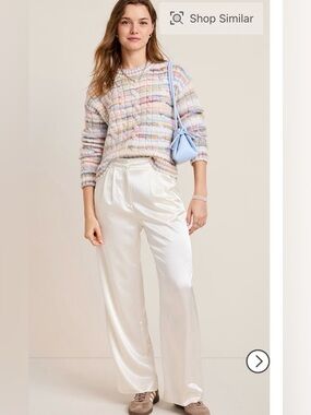 Francesca's Collections Ivory Satin Wide-Leg Trousers